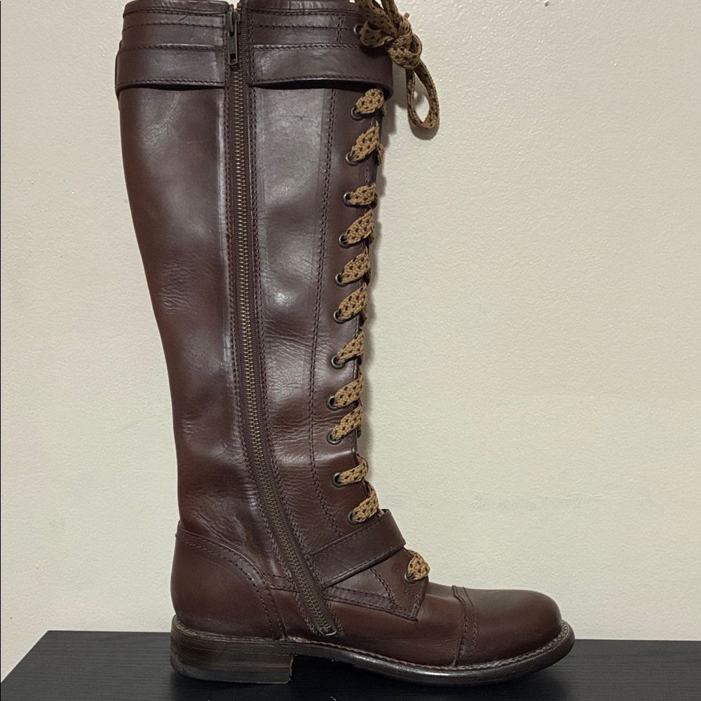 Frye Jenna Cap Toe lace-up boots in brown leather size 7B - Picture 2 of 12